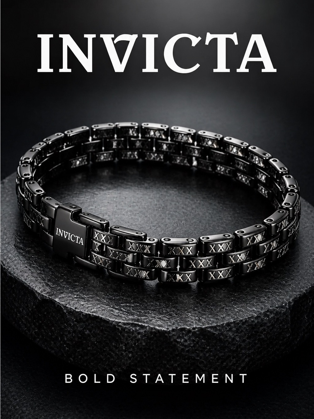 Invicta Men's Black Stainless Steel Roman-X Link Bracelet